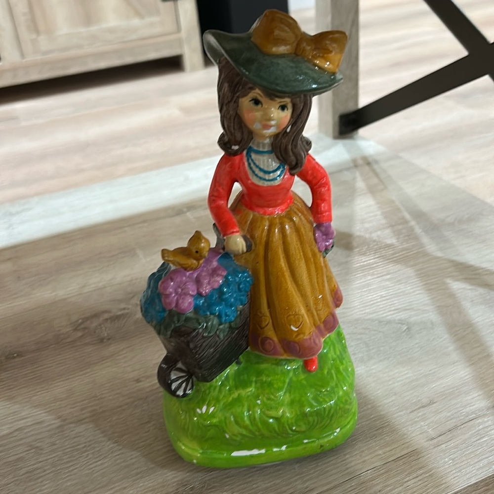 1960s Sankyo Ceramic Hand Painted Turning Figurine Musical Box Wind Up Vintage